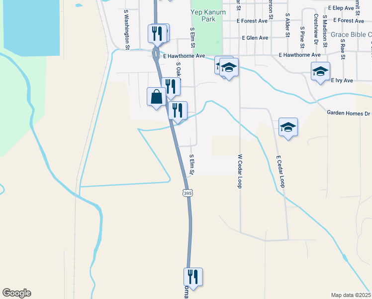 map of restaurants, bars, coffee shops, grocery stores, and more near 164 Mountain View Avenue in Colville