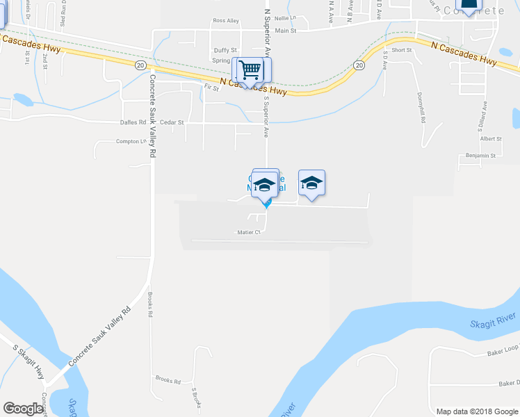 map of restaurants, bars, coffee shops, grocery stores, and more near 7856 South Superior Avenue in Concrete