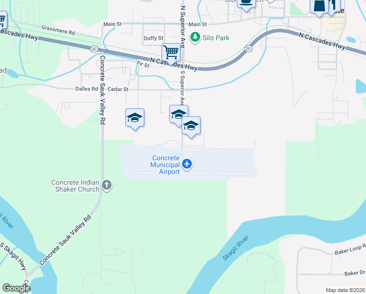 map of restaurants, bars, coffee shops, grocery stores, and more near 7838 South Superior Avenue in Concrete