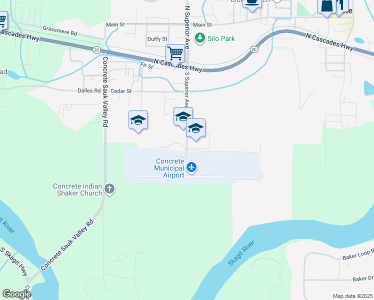 map of restaurants, bars, coffee shops, grocery stores, and more near 7838 South Superior Avenue in Concrete