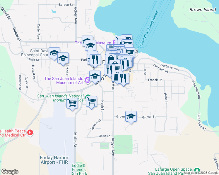 map of restaurants, bars, coffee shops, grocery stores, and more near 425 Argyle Avenue in Friday Harbor