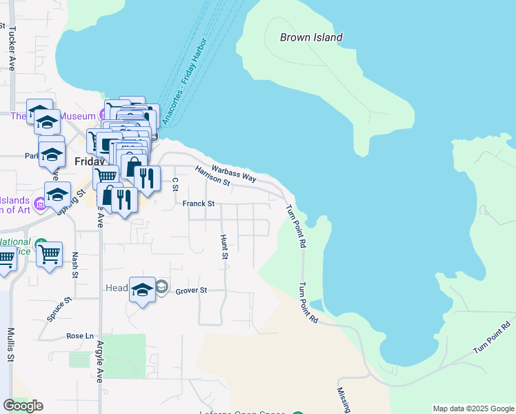 map of restaurants, bars, coffee shops, grocery stores, and more near 450 Maple Street in Friday Harbor