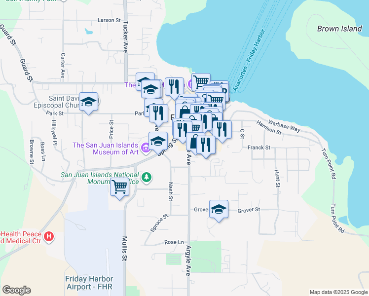 map of restaurants, bars, coffee shops, grocery stores, and more near 425 Argyle Avenue in Friday Harbor