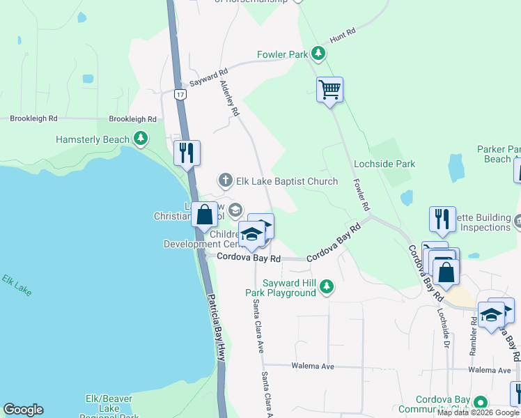 map of restaurants, bars, coffee shops, grocery stores, and more near 5342 Alderley Road in Victoria