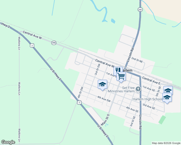 map of restaurants, bars, coffee shops, grocery stores, and more near 312 2nd Avenue Southwest in Harlem