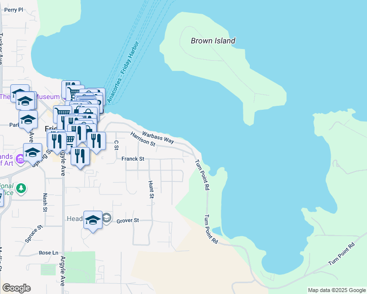 map of restaurants, bars, coffee shops, grocery stores, and more near 450 Maple Street in Friday Harbor