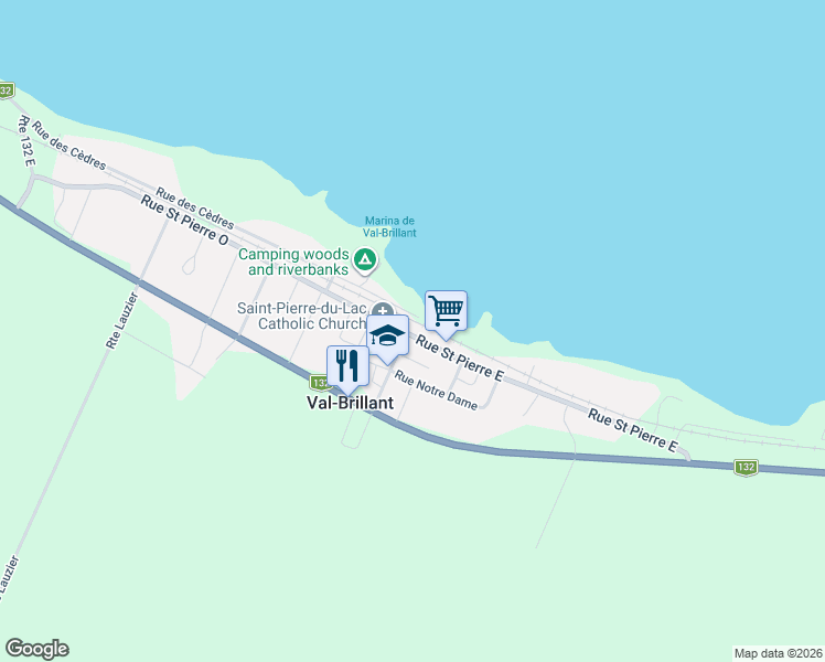 map of restaurants, bars, coffee shops, grocery stores, and more near 25 Rue Saint Pierre Est in Val-Brillant