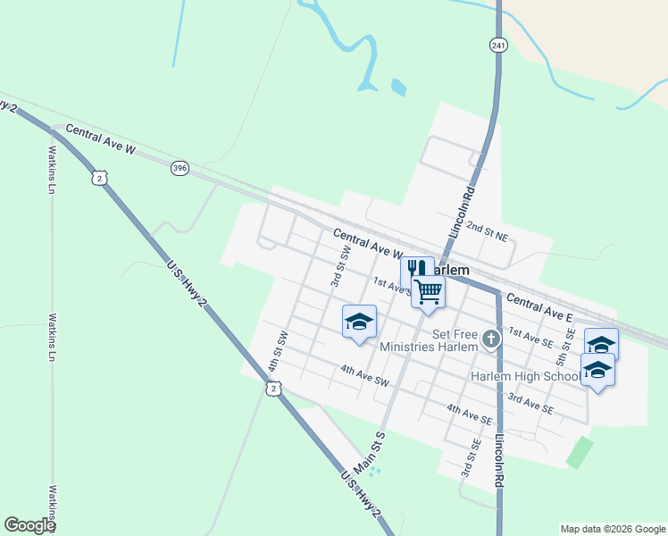 map of restaurants, bars, coffee shops, grocery stores, and more near 29-31 3rd Street Southwest in Harlem