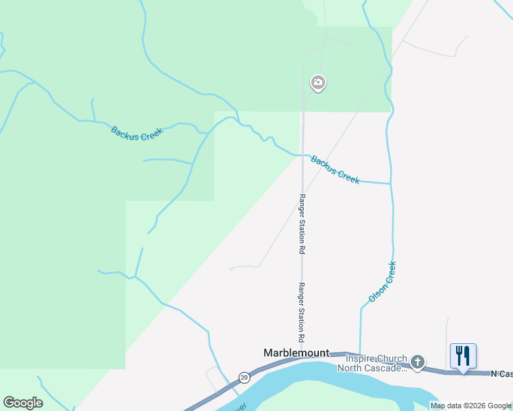 map of restaurants, bars, coffee shops, grocery stores, and more near 7496 Ranger Station Road in Marblemount