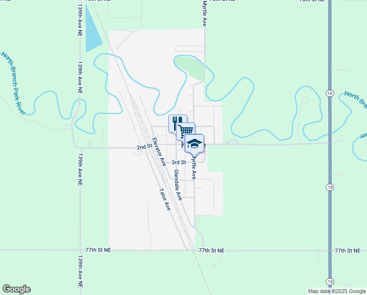 map of restaurants, bars, coffee shops, grocery stores, and more near 223 2nd Street in Hoople