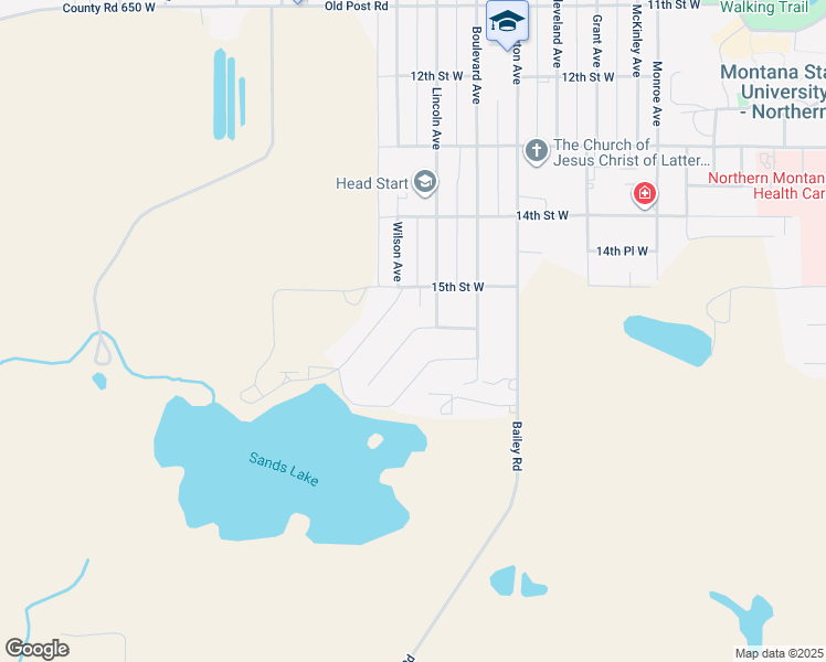 map of restaurants, bars, coffee shops, grocery stores, and more near 16th Street West in Havre
