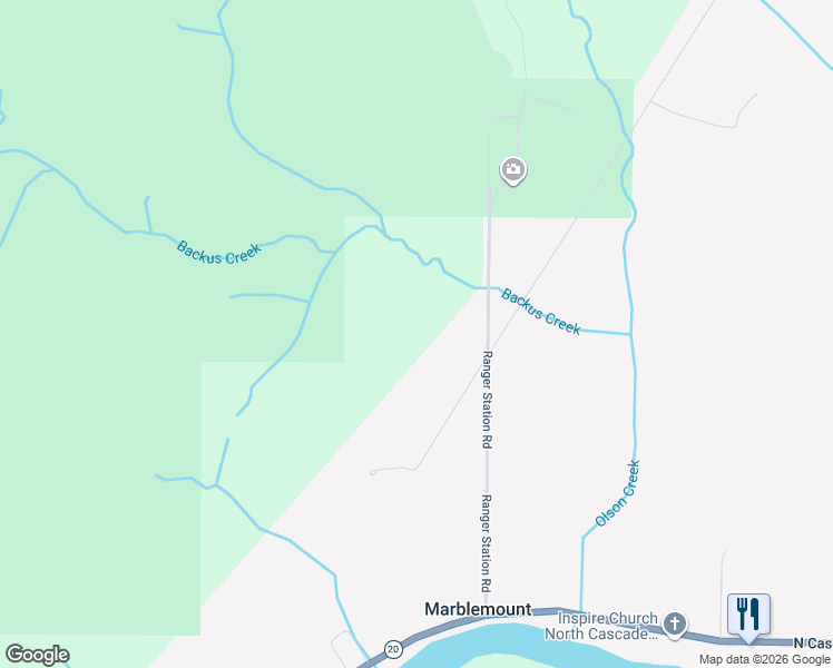 map of restaurants, bars, coffee shops, grocery stores, and more near 7496 Ranger Station Road in Marblemount