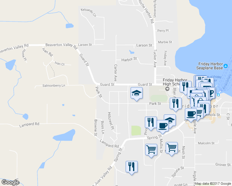 map of restaurants, bars, coffee shops, grocery stores, and more near 35 Scenic Pl in Friday Harbor