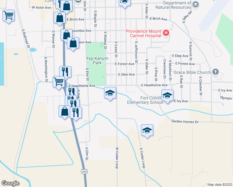 map of restaurants, bars, coffee shops, grocery stores, and more near 990 South Cedar Street in Colville