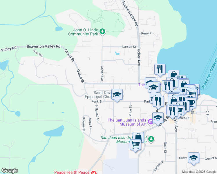 map of restaurants, bars, coffee shops, grocery stores, and more near 55 Marguerite Place in Friday Harbor