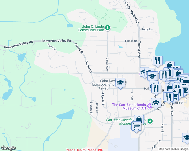 map of restaurants, bars, coffee shops, grocery stores, and more near 1010 Harbor View Place in Friday Harbor