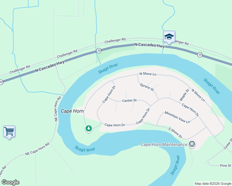 map of restaurants, bars, coffee shops, grocery stores, and more near 41407 Cape Horn Drive in Concrete