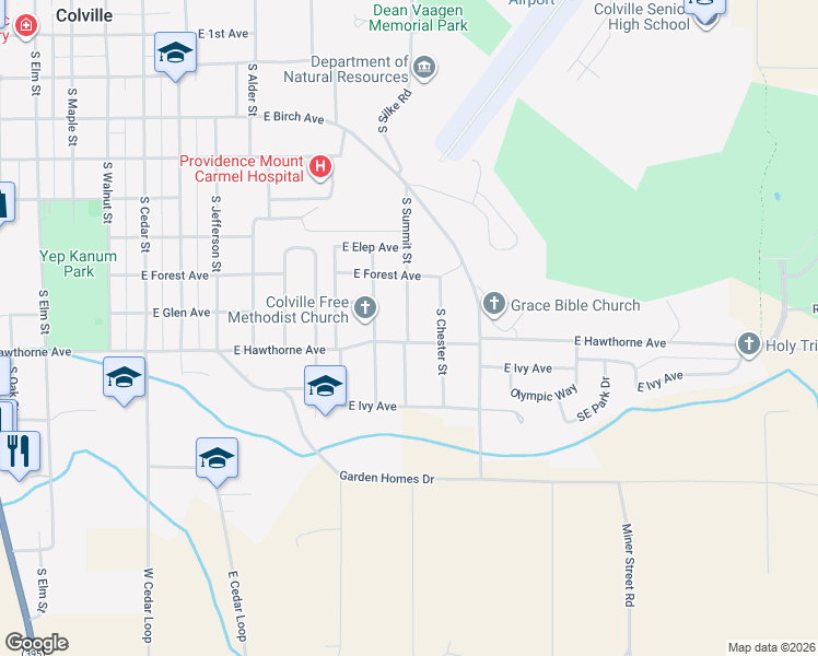 map of restaurants, bars, coffee shops, grocery stores, and more near 855 S Summit St in Colville