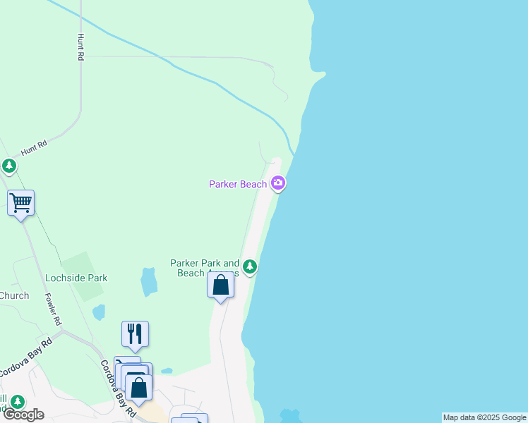 map of restaurants, bars, coffee shops, grocery stores, and more near 5495 Parker Avenue in Victoria