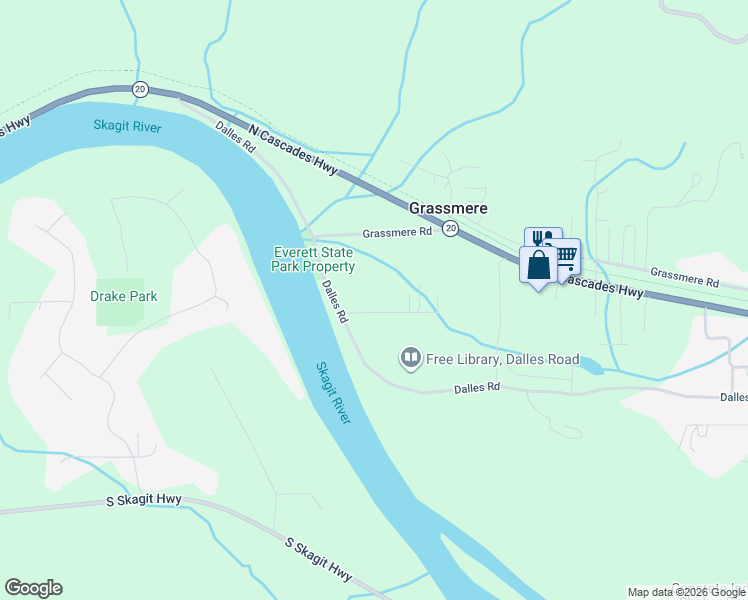 map of restaurants, bars, coffee shops, grocery stores, and more near 44208 Leonard Road in Concrete