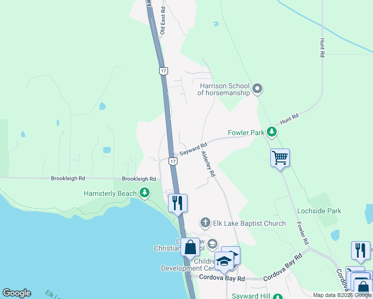 map of restaurants, bars, coffee shops, grocery stores, and more near 750 Sayward Road in Victoria