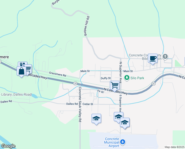 map of restaurants, bars, coffee shops, grocery stores, and more near 45090 Main Street in Concrete