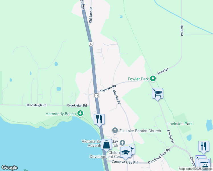 map of restaurants, bars, coffee shops, grocery stores, and more near 770 Sayward Road in Victoria