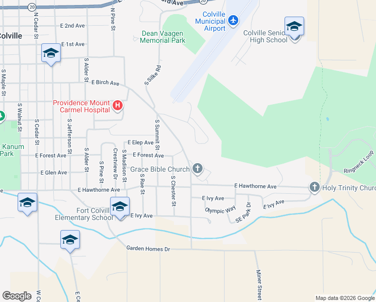 map of restaurants, bars, coffee shops, grocery stores, and more near 685 South Miner Street in Colville