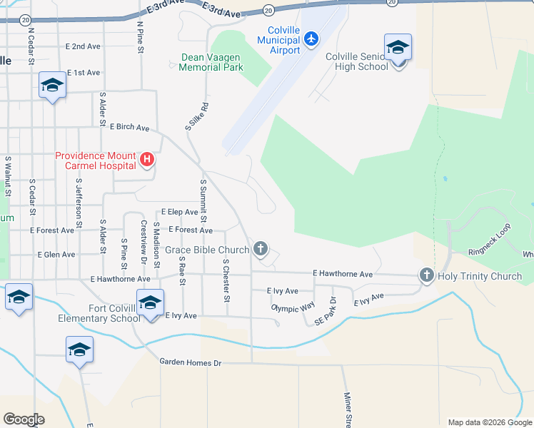 map of restaurants, bars, coffee shops, grocery stores, and more near 685 South Miner Street in Colville
