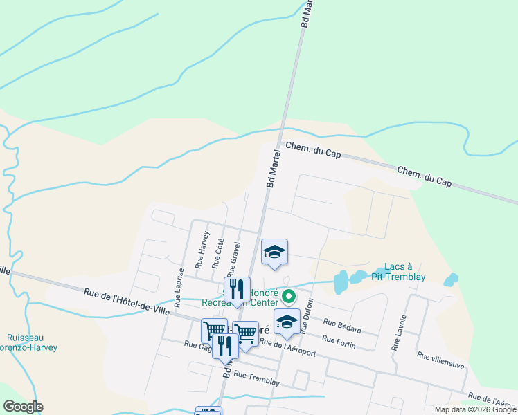 map of restaurants, bars, coffee shops, grocery stores, and more near 3803 Boulevard Martel in Saint-Honoré