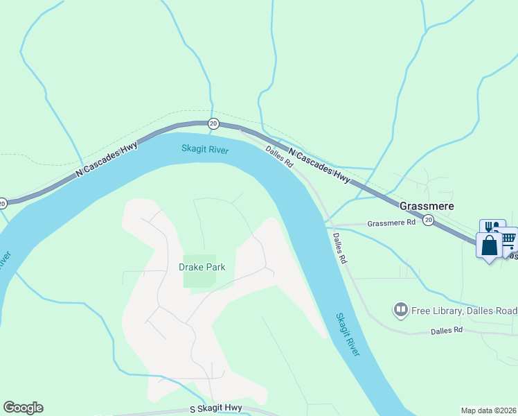 map of restaurants, bars, coffee shops, grocery stores, and more near 7373 Skagit View Drive in Concrete