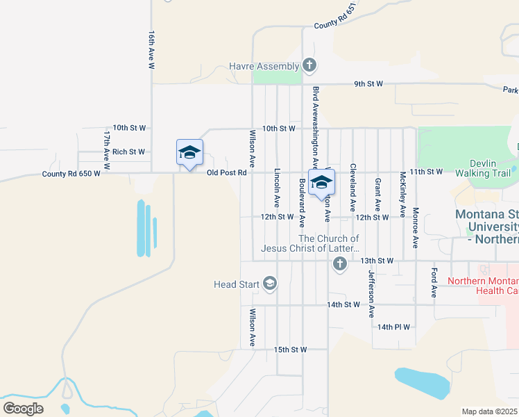 map of restaurants, bars, coffee shops, grocery stores, and more near 1167 Wilson Avenue in Havre