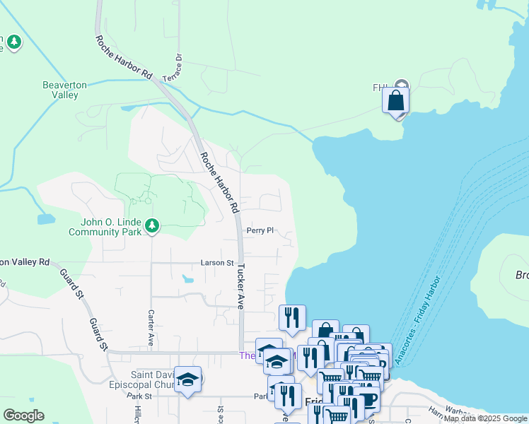 map of restaurants, bars, coffee shops, grocery stores, and more near 500 Perry Place in Friday Harbor
