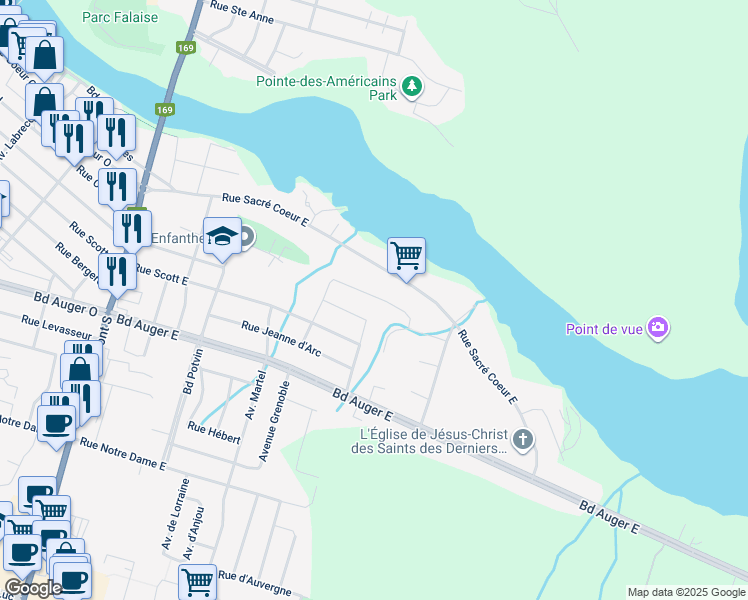 map of restaurants, bars, coffee shops, grocery stores, and more near 474 Rue du Havre in Alma