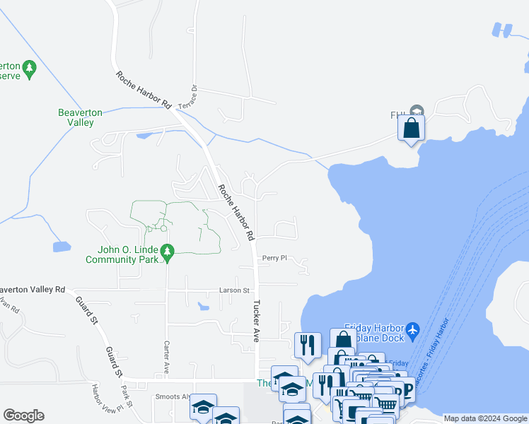map of restaurants, bars, coffee shops, grocery stores, and more near 560 University Road in Friday Harbor