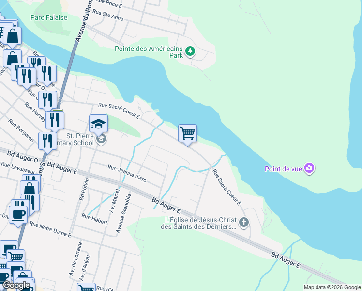 map of restaurants, bars, coffee shops, grocery stores, and more near 504 Rue Sacré Coeur Est in Alma