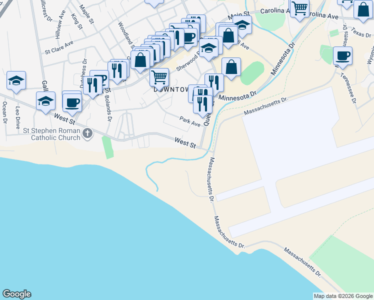 map of restaurants, bars, coffee shops, grocery stores, and more near 147 West Street in Stephenville