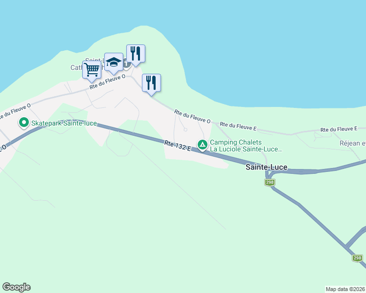 map of restaurants, bars, coffee shops, grocery stores, and more near Route 132 Est in Sainte-Luce