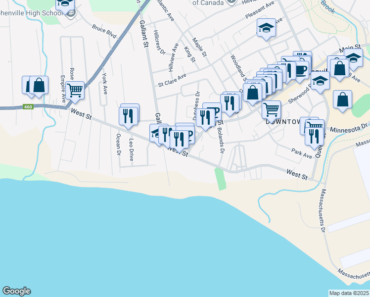 map of restaurants, bars, coffee shops, grocery stores, and more near 1 Main Street in Stephenville
