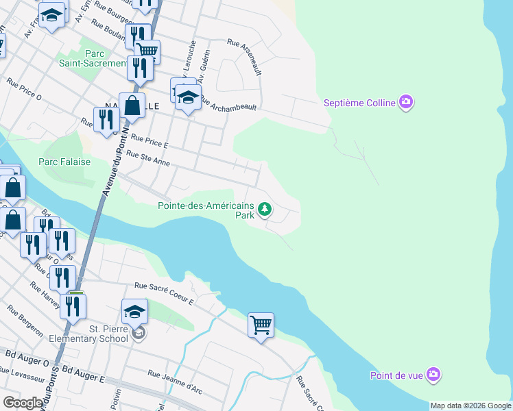 map of restaurants, bars, coffee shops, grocery stores, and more near 371 Rue Belvédère in Alma