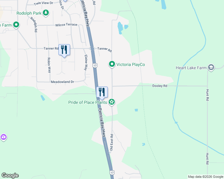 map of restaurants, bars, coffee shops, grocery stores, and more near 7491 Old East Saanich Rd in Victoria