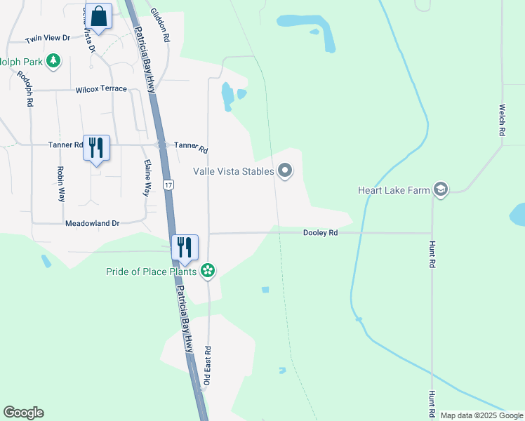 map of restaurants, bars, coffee shops, grocery stores, and more near 2716 Dooley Road in Victoria