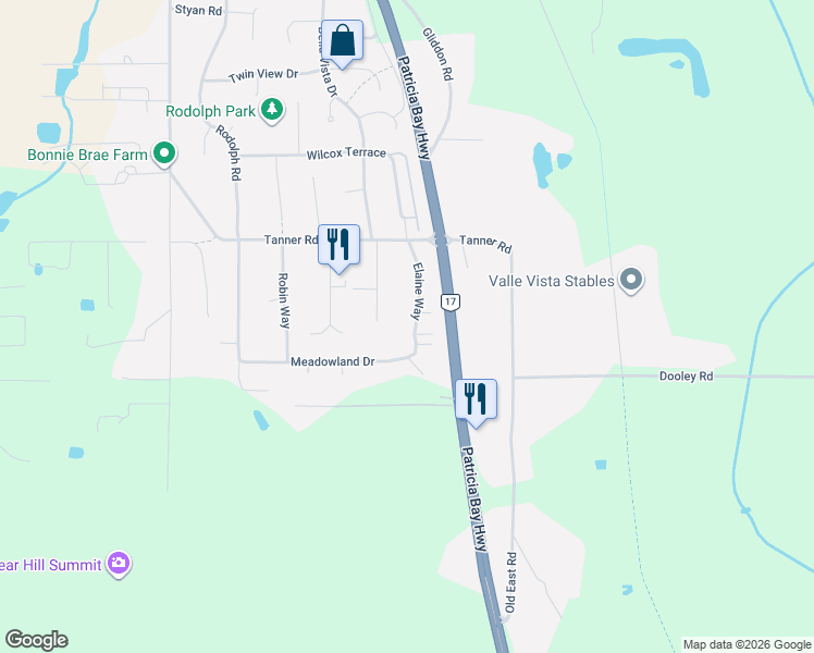 map of restaurants, bars, coffee shops, grocery stores, and more near 6260 Elaine Way in Victoria