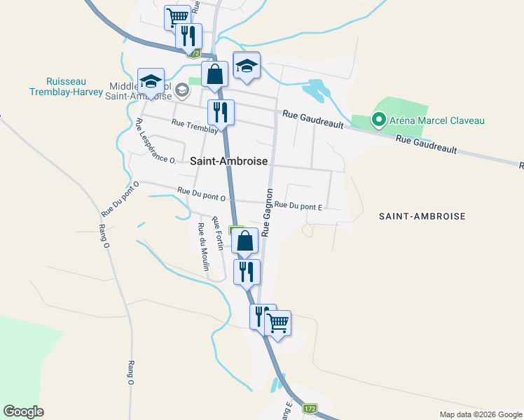 map of restaurants, bars, coffee shops, grocery stores, and more near 300 Rue Gagnon in Saint-Ambroise