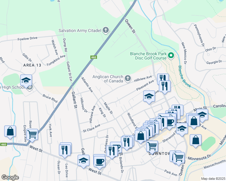map of restaurants, bars, coffee shops, grocery stores, and more near 34 Hillview Avenue in Stephenville