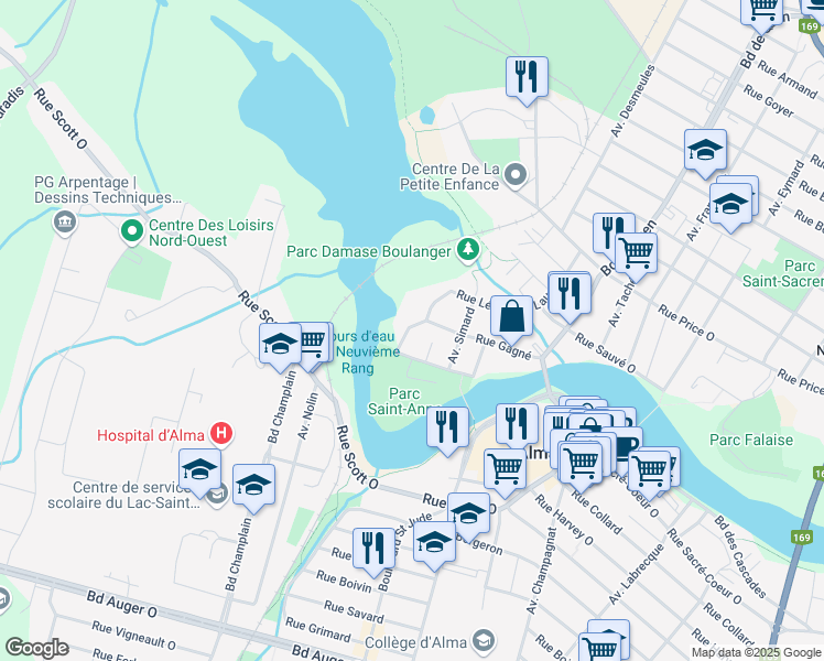 map of restaurants, bars, coffee shops, grocery stores, and more near 61 Avenue Chalifour in Alma