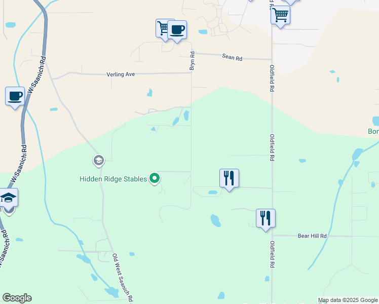 map of restaurants, bars, coffee shops, grocery stores, and more near 6374 Bryn Road in Saanichton