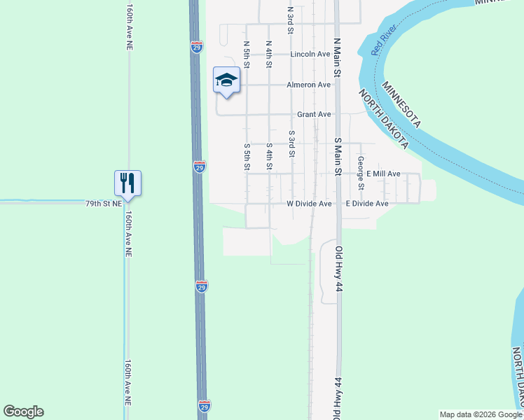 map of restaurants, bars, coffee shops, grocery stores, and more near 500-558 South 4th Street in Drayton