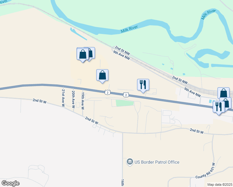 map of restaurants, bars, coffee shops, grocery stores, and more near 1400 U.S. 2 in Havre