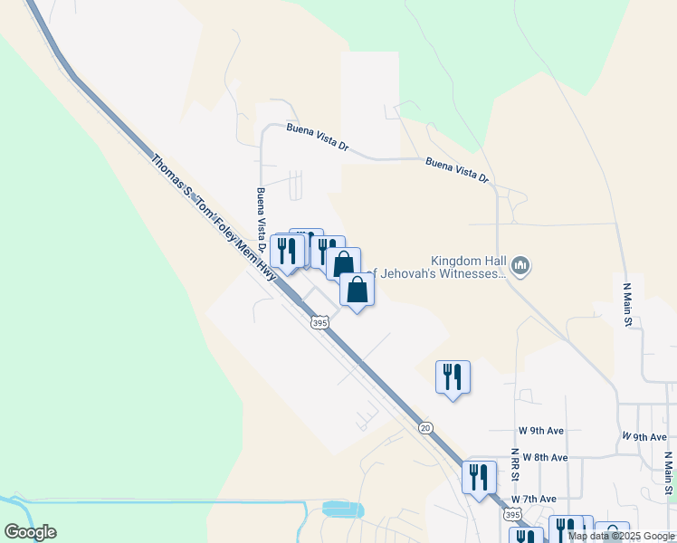 map of restaurants, bars, coffee shops, grocery stores, and more near Hudesman Lane in Colville